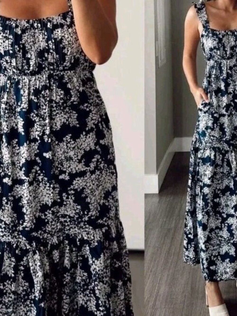 Abercrombie & Fitch Women's Blue Floral Sleeveless Sundress Maxi Tiered Size S